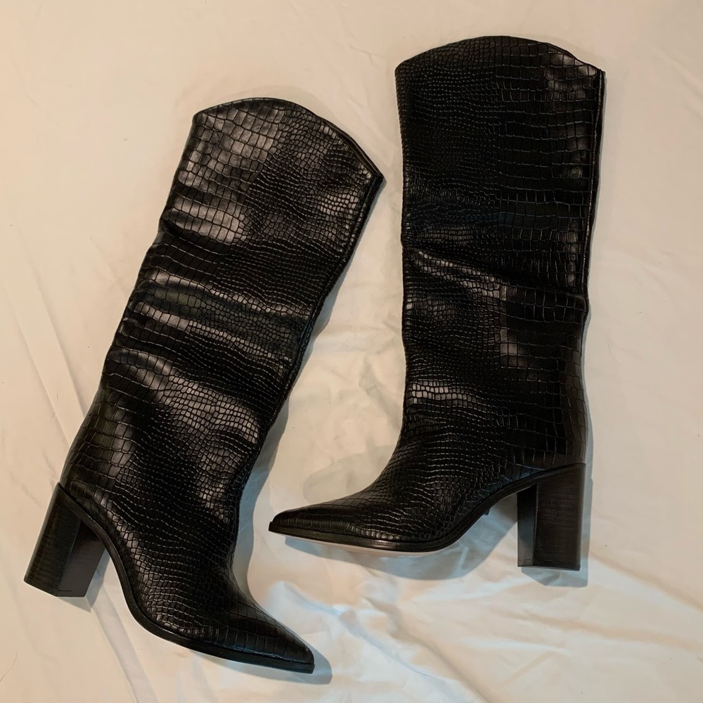 Schutz Maryana Block Wide Crocodile Boot